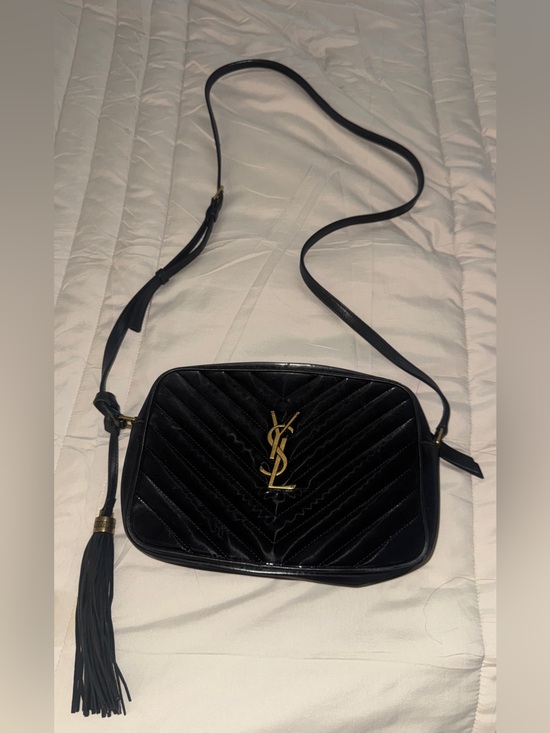Saint Laurent Handbags - Saint Laurent Black Quilted Velvet Crossbody with Gold YSL Hardware